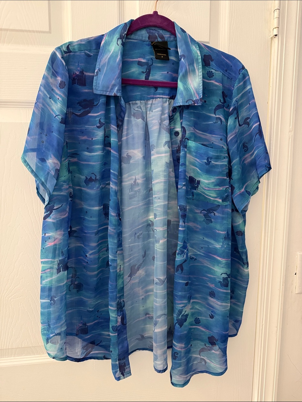 Disney Blue Wave & Little Mermaid Short-Sleeve Button-Down Shirt